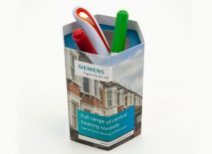 pop-up desk tidy with pens inserted