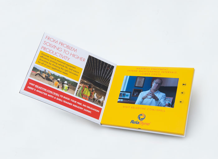 7-inch video screen in hardcover A5 video brochure