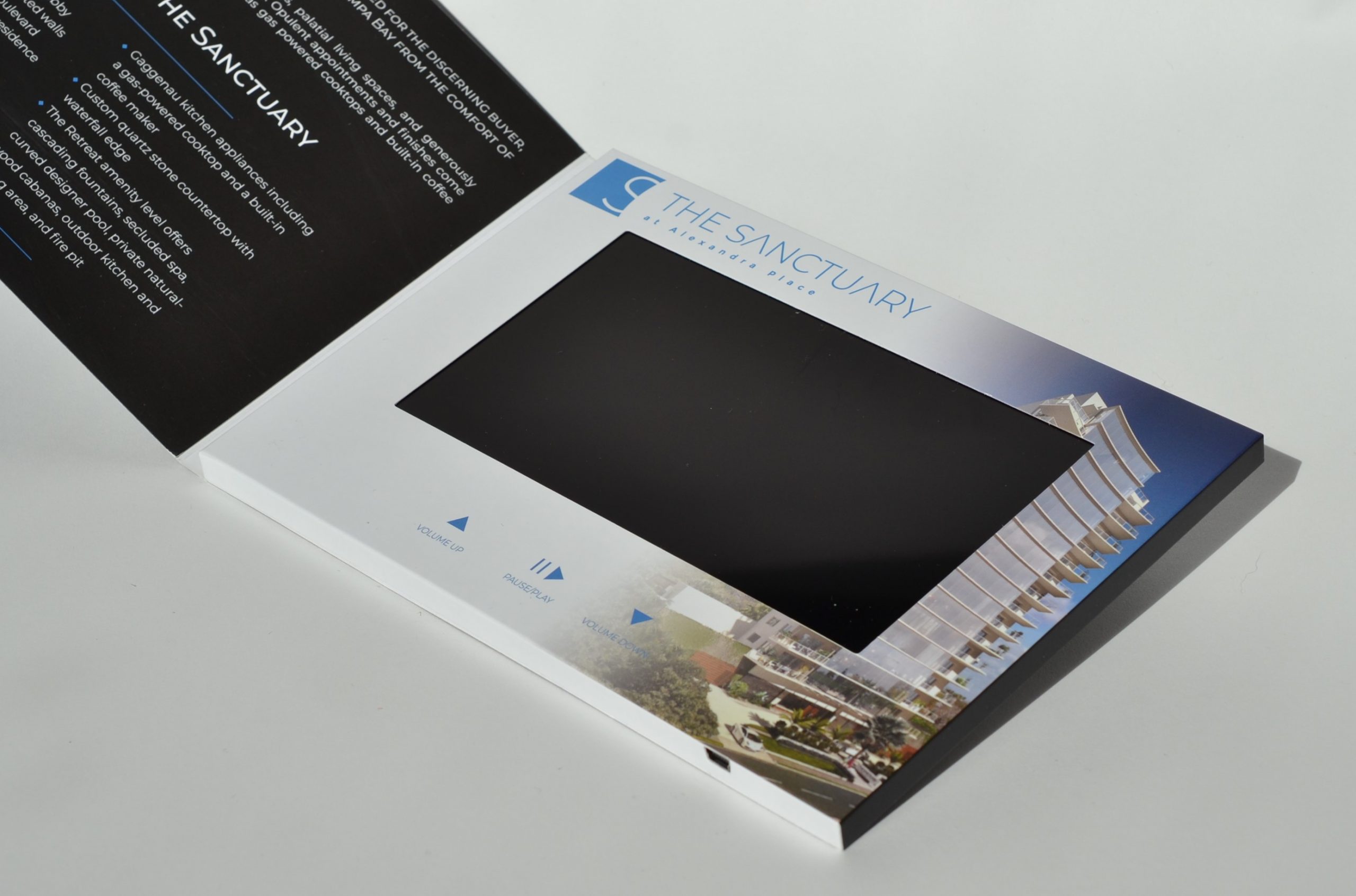 softcover 7-inch video brochure screen view